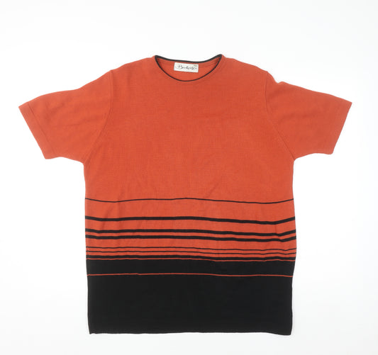 Berkertex Womens Orange Black Striped Knit T-Shirt Size 16
