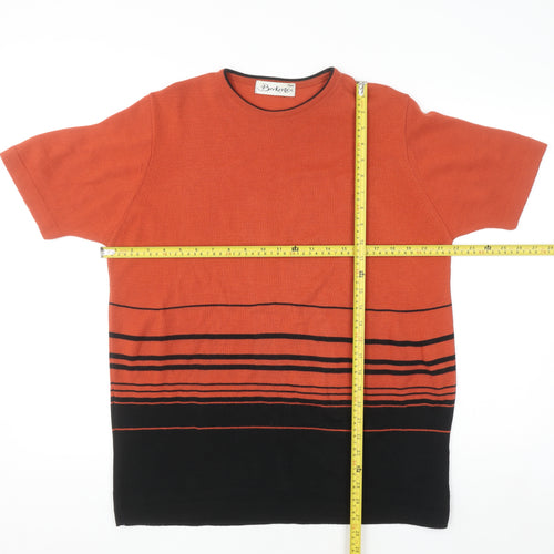 Berkertex Womens Orange Black Striped Knit T-Shirt Size 16