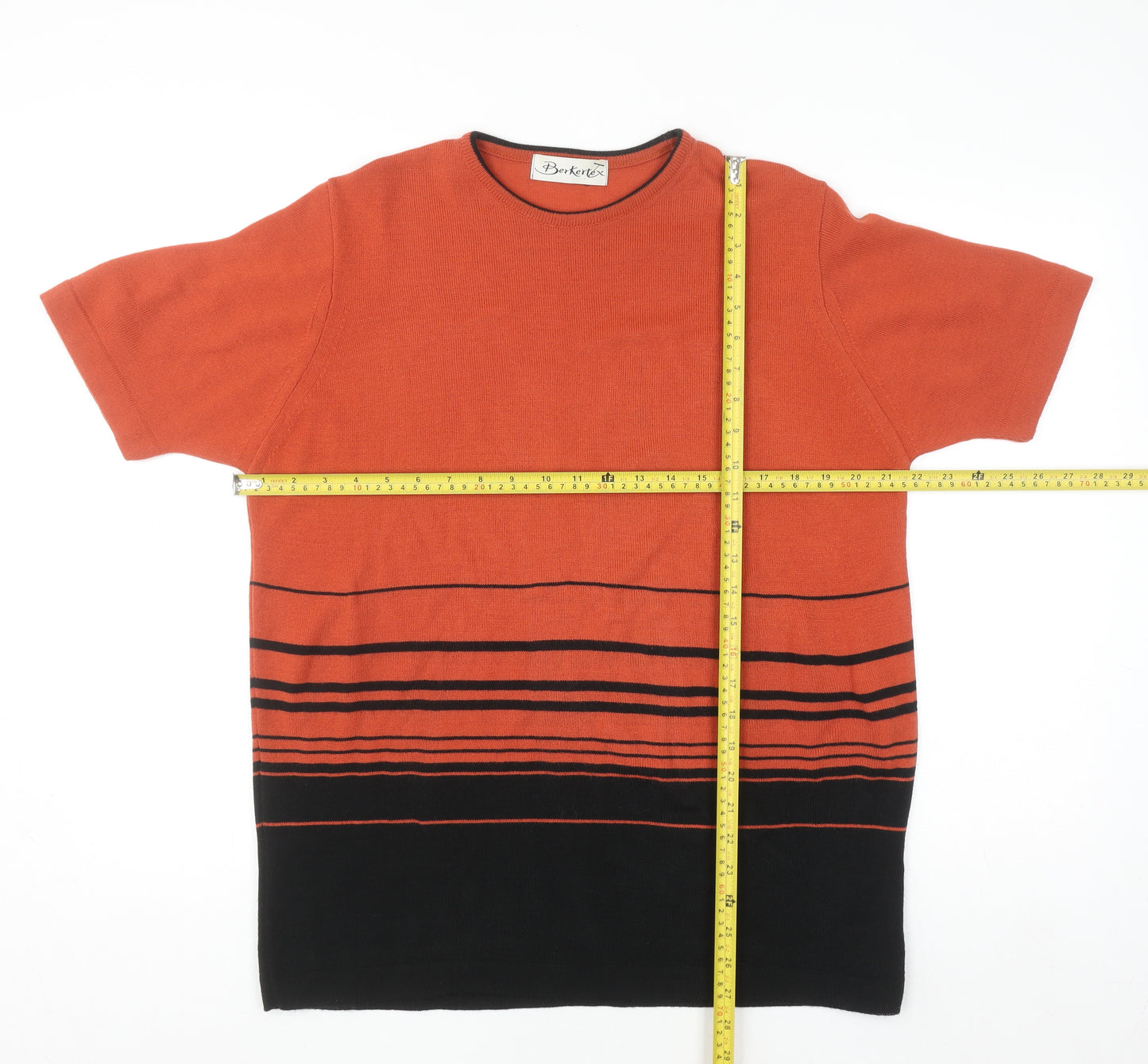 Berkertex Womens Orange Black Striped Knit T-Shirt Size 16
