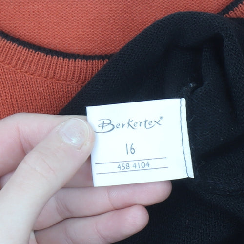 Berkertex Womens Orange Black Striped Knit T-Shirt Size 16