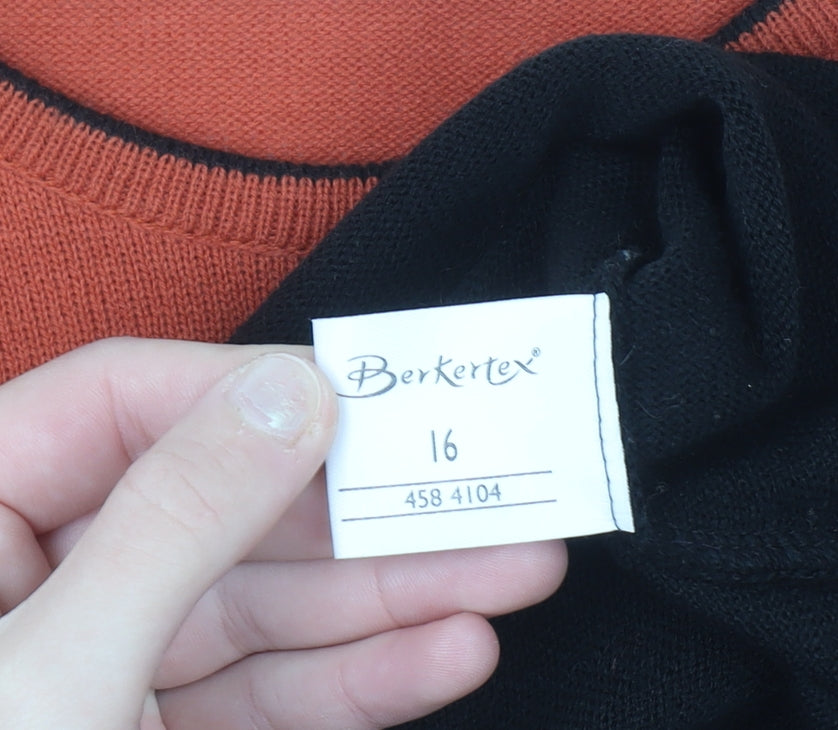 Berkertex Womens Orange Black Striped Knit T-Shirt Size 16