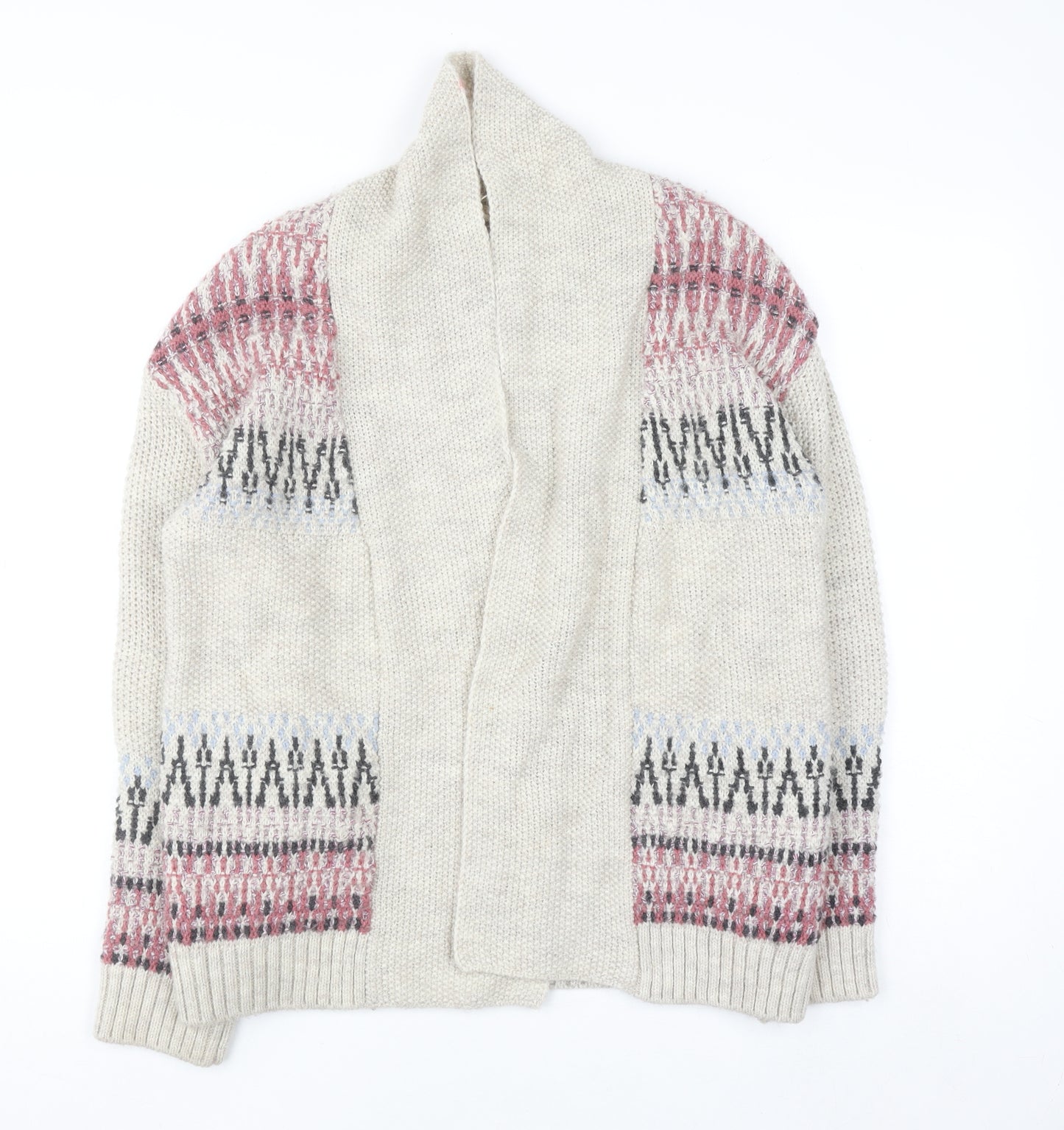 Marks and Spencer Women’s Beige Fair Isle Chunky Knit Cardigan Size 10