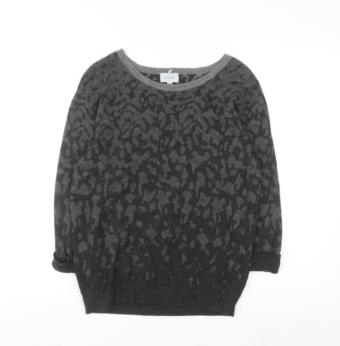 Jigsaw Women's Grey Animal Print Wool Jumper Size M