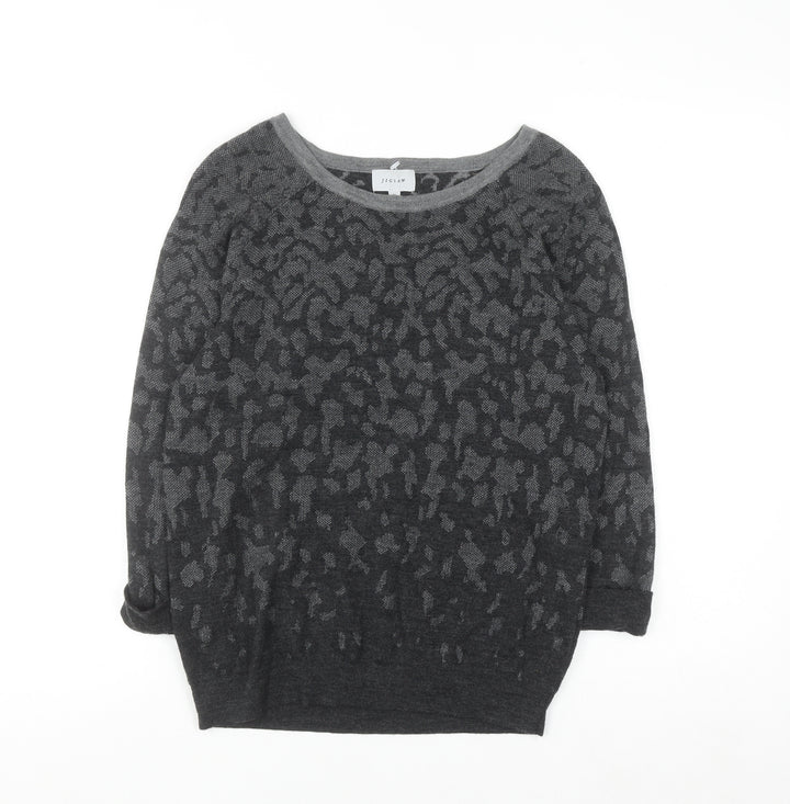 Jigsaw Women's Grey Animal Print Wool Jumper Size M