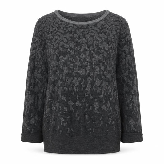 Front view of Jigsaw Women's Grey Animal Print Wool Jumper, size M