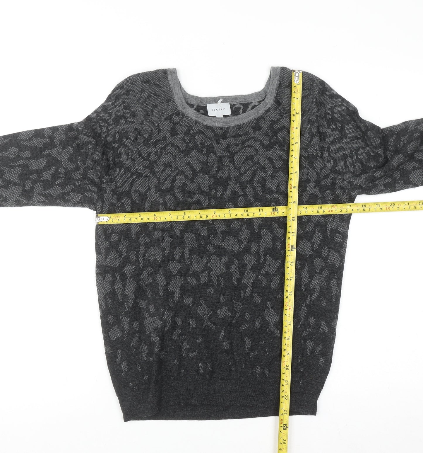 Jigsaw Women's Grey Animal Print Wool Jumper Size M