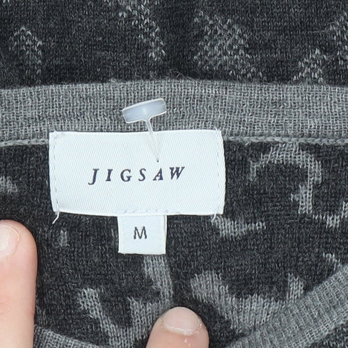 Jigsaw Women's Grey Animal Print Wool Jumper Size M