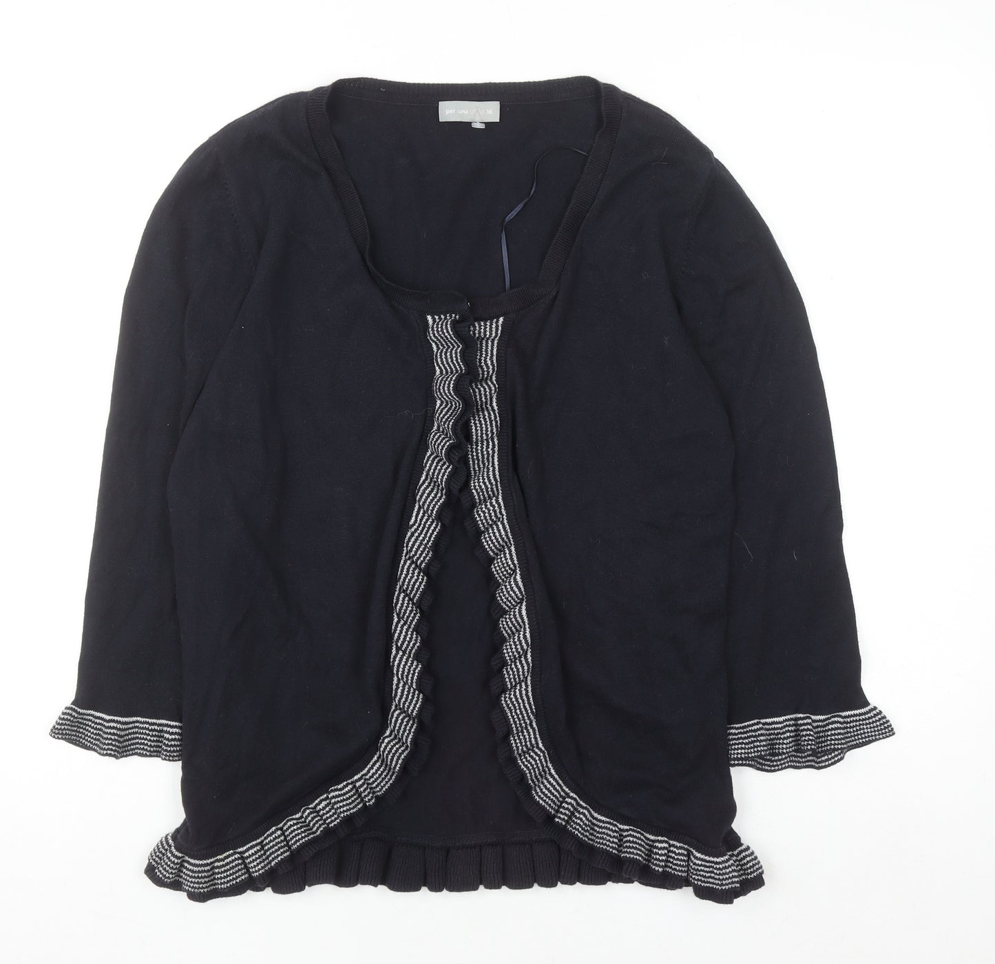 Marks and Spencer Per Una Women's Black Size 16 Ruffle Edge Knit Cardigan