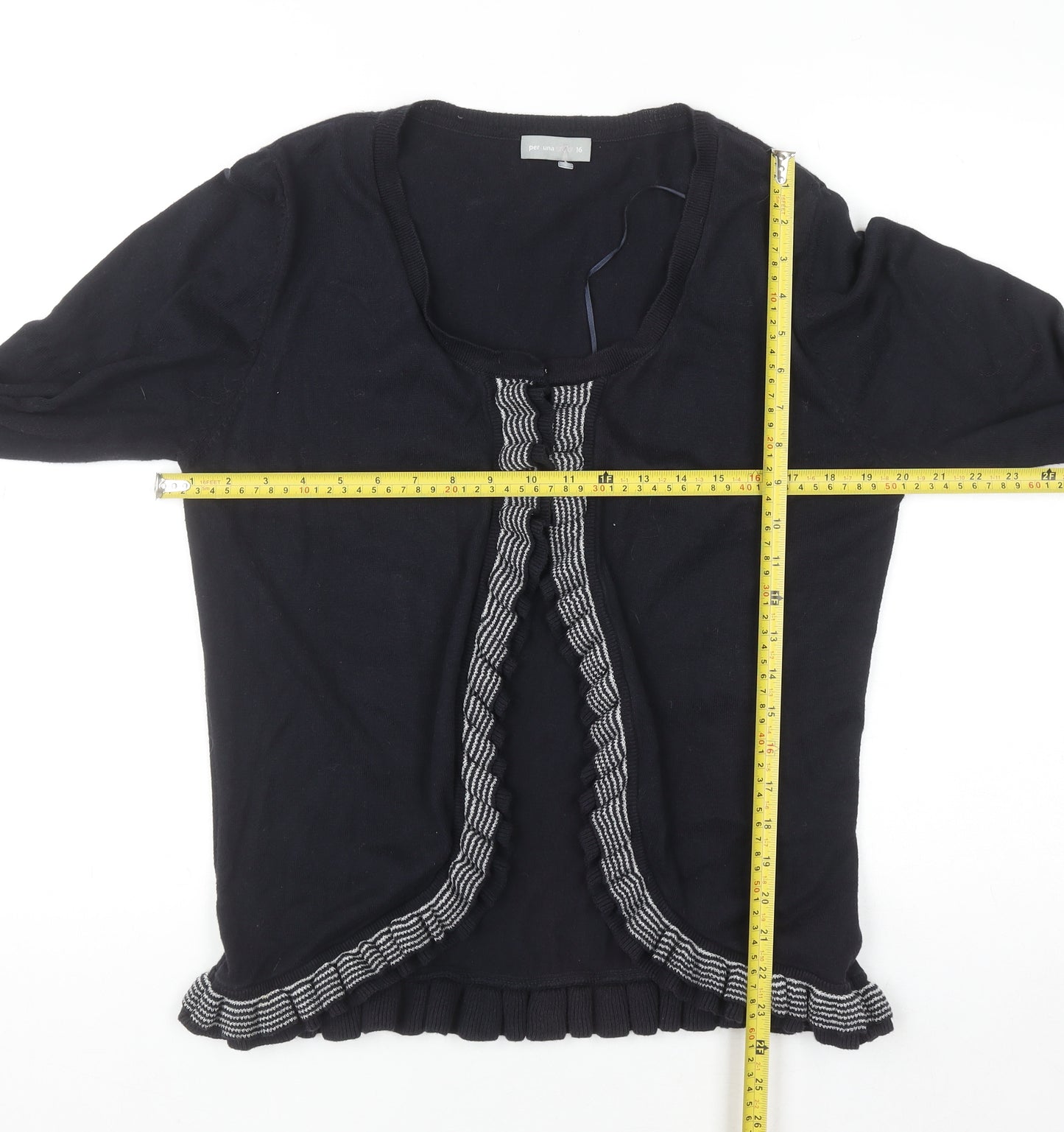 Marks and Spencer Per Una Women's Black Size 16 Ruffle Edge Knit Cardigan