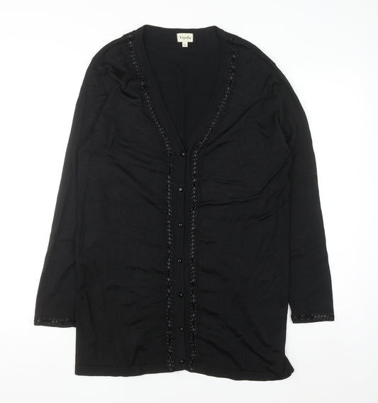 Viyella Women's Black Beaded V-Neck Cardigan Size M
