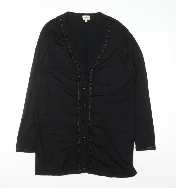 Viyella Women's Black Beaded V-Neck Cardigan Size M