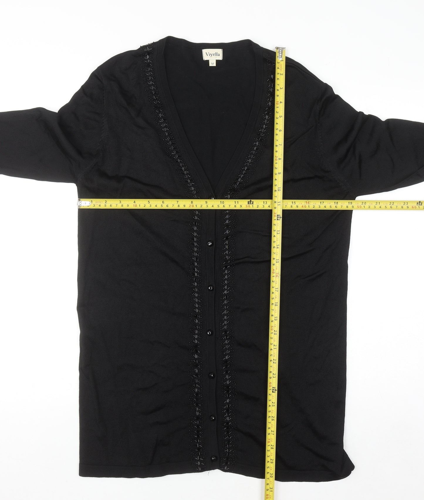 Viyella Women's Black Beaded V-Neck Cardigan Size M