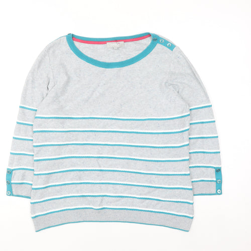 Marks and Spencer Per Una Women's Grey Striped Cotton Blend Jumper Size 14