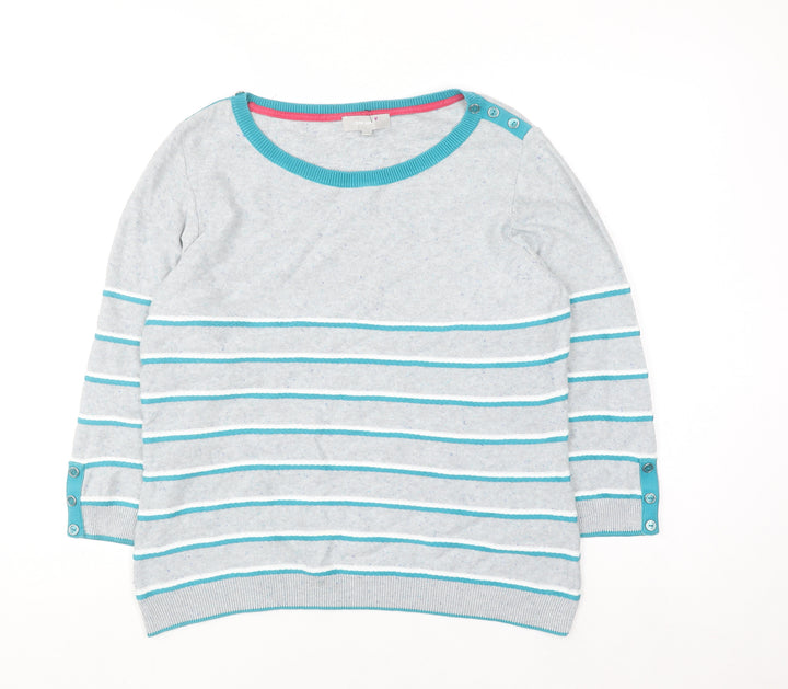 Marks and Spencer Per Una Women's Grey Striped Cotton Blend Jumper Size 14