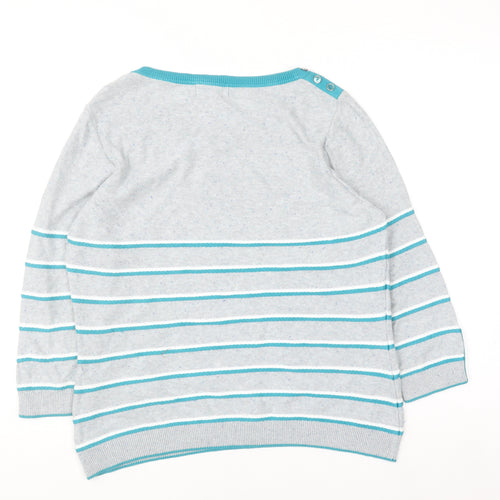 Marks and Spencer Per Una Women's Grey Striped Cotton Blend Jumper Size 14