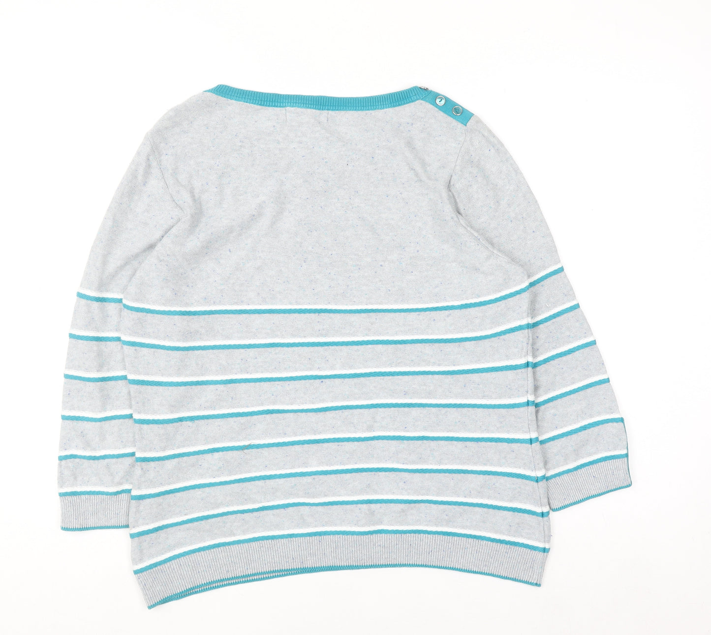 Marks and Spencer Per Una Women's Grey Striped Cotton Blend Jumper Size 14