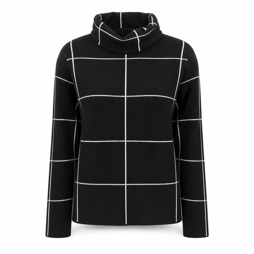 Betty Barclay Women's Black Roll Neck Checked Knit Jumper Size 10