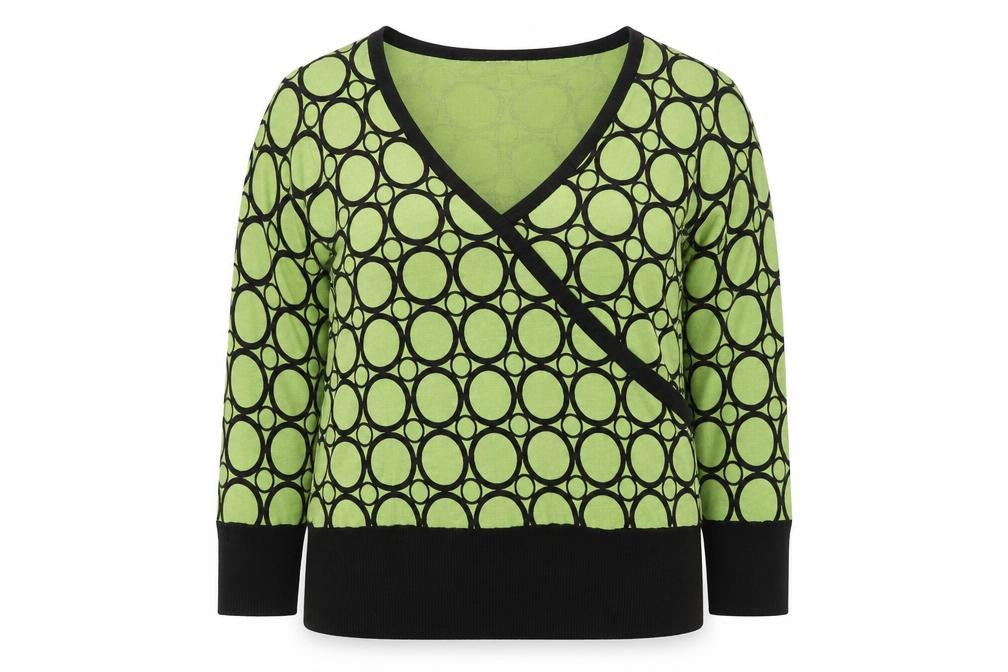 Front view of Country Casuals Women’s Green Geometric Wrap Knit Blouse XL