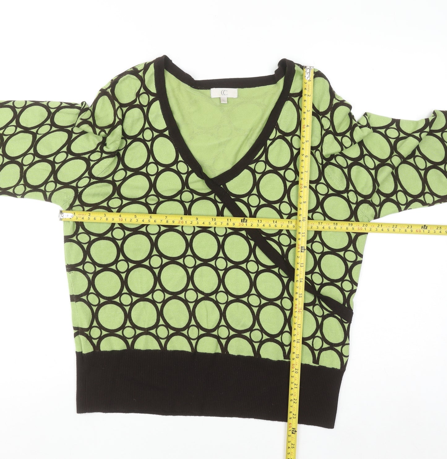 CC Women’s Green Geometric Wrap Knit Blouse XL