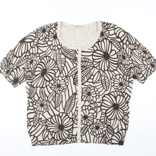 CC Women's Beige Floral Button Front Knit Cardigan XL