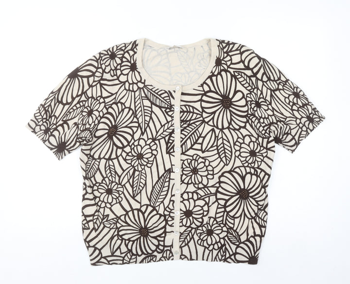 CC Women's Beige Floral Button Front Knit Cardigan XL