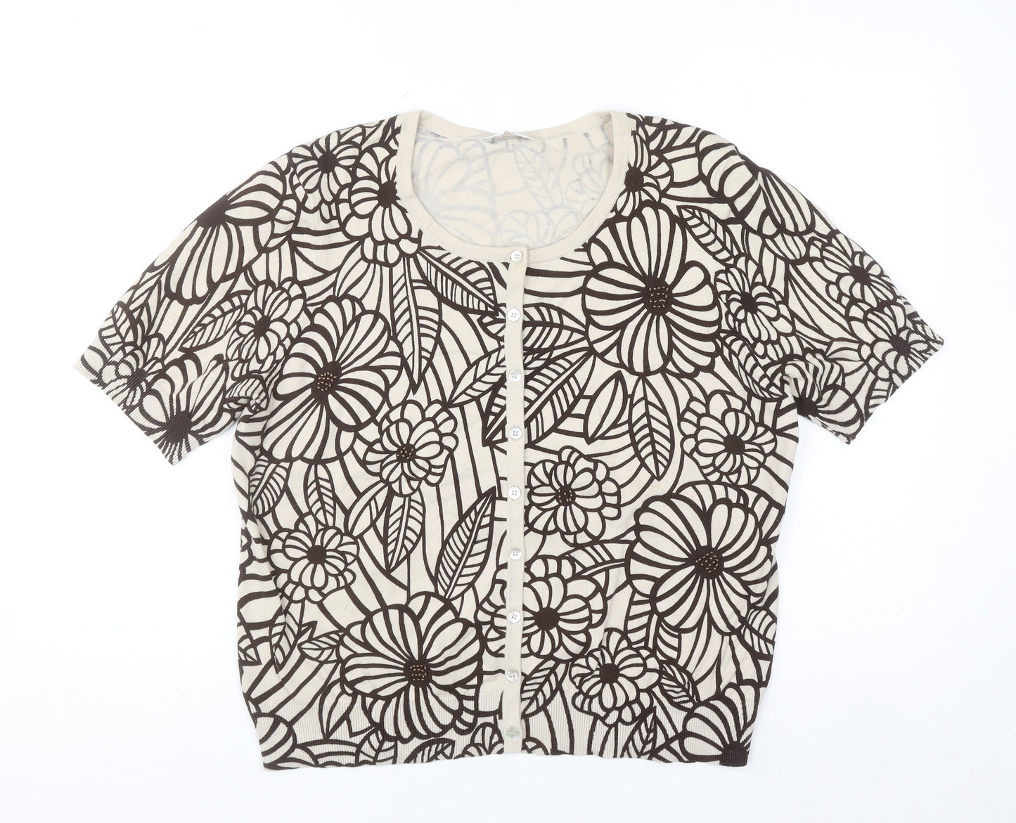 CC Women's Beige Floral Button Front Knit Cardigan XL
