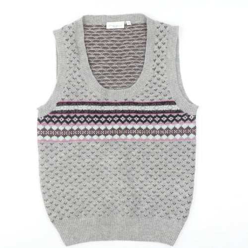 New Look Women Grey Fair Isle Knit Wool Angora Tank Size 12