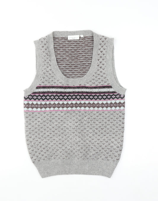 New Look Women Grey Fair Isle Knit Wool Angora Tank Size 12