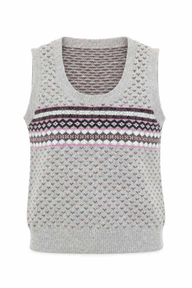 New Look Women Grey Fair Isle Knit Wool Angora Tank Size 12