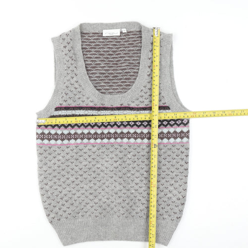 New Look Women Grey Fair Isle Knit Wool Angora Tank Size 12