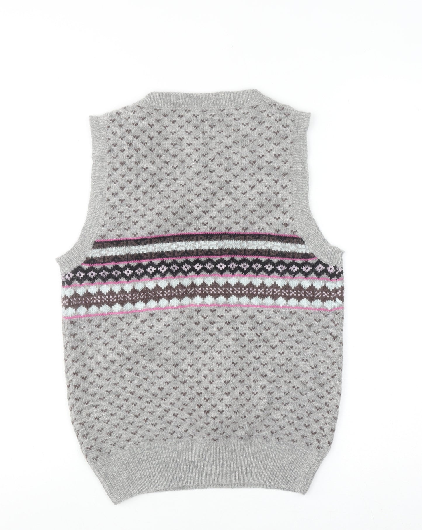 New Look Women Grey Fair Isle Knit Wool Angora Tank Size 12