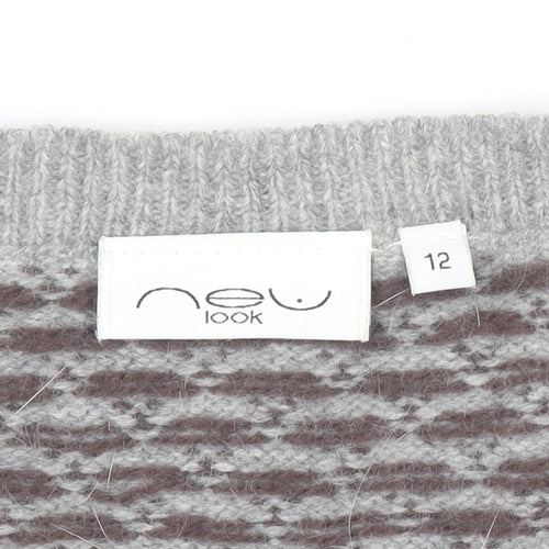 New Look Women Grey Fair Isle Knit Wool Angora Tank Size 12