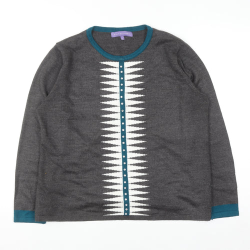 Autonomy Women's Grey Geometric Crew Neck Pullover Jumper Size L
