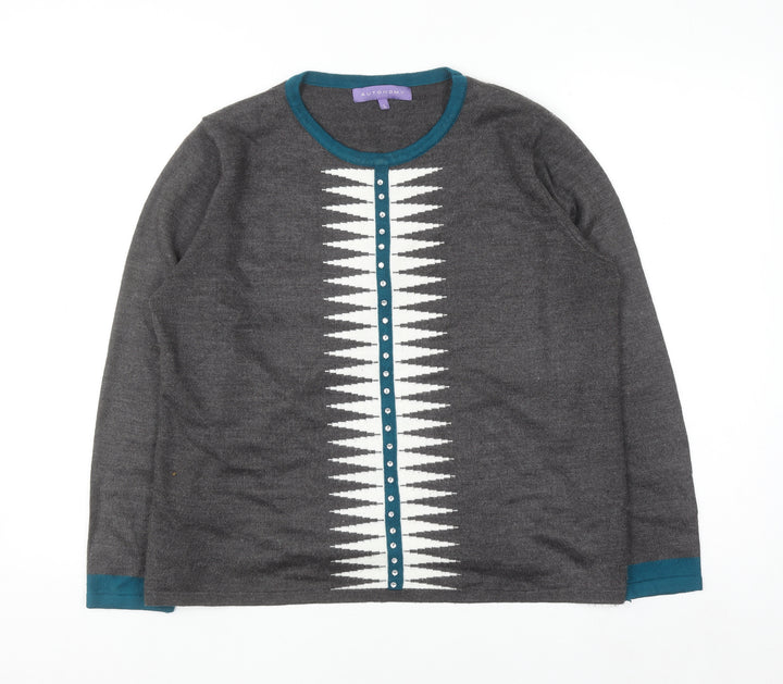 Autonomy Women's Grey Geometric Crew Neck Pullover Jumper Size L