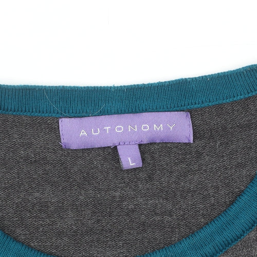 Autonomy Women's Grey Geometric Crew Neck Pullover Jumper Size L
