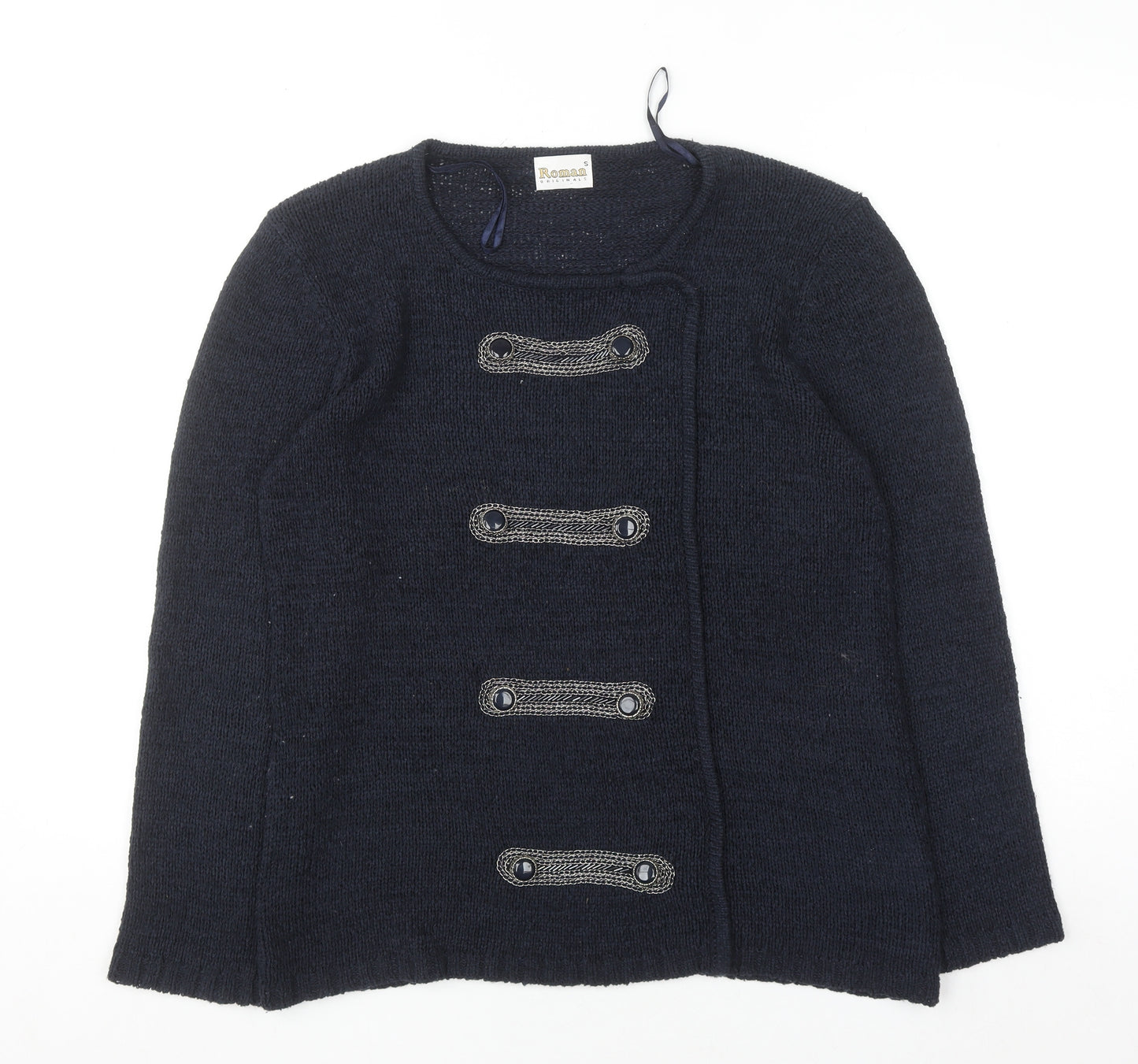 Roman Originals Women's Blue Knit Cardigan Size S Long Sleeve