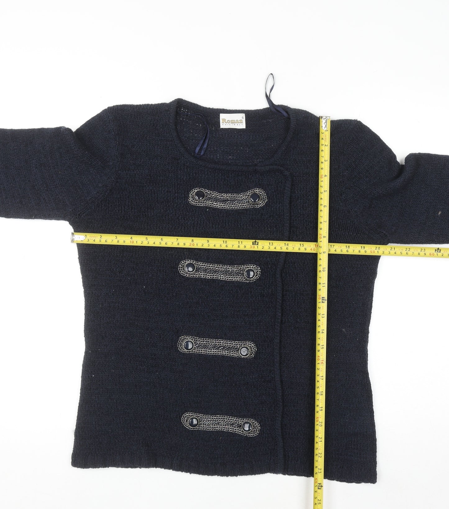 Roman Originals Women's Blue Knit Cardigan Size S Long Sleeve