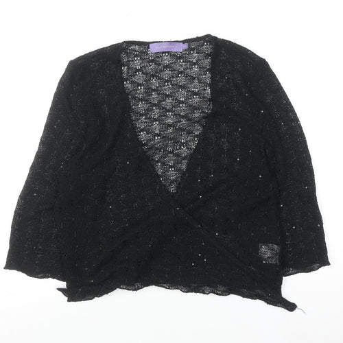 Autonomy Women's Black Sequin Wrap Cardigan L