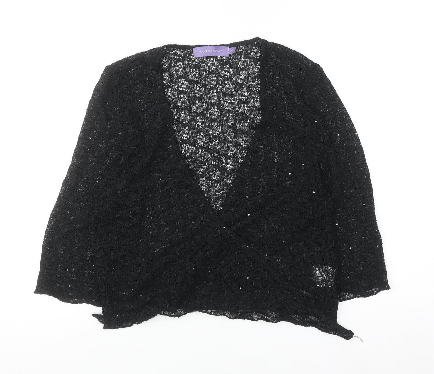Autonomy Women's Black Sequin Wrap Cardigan L