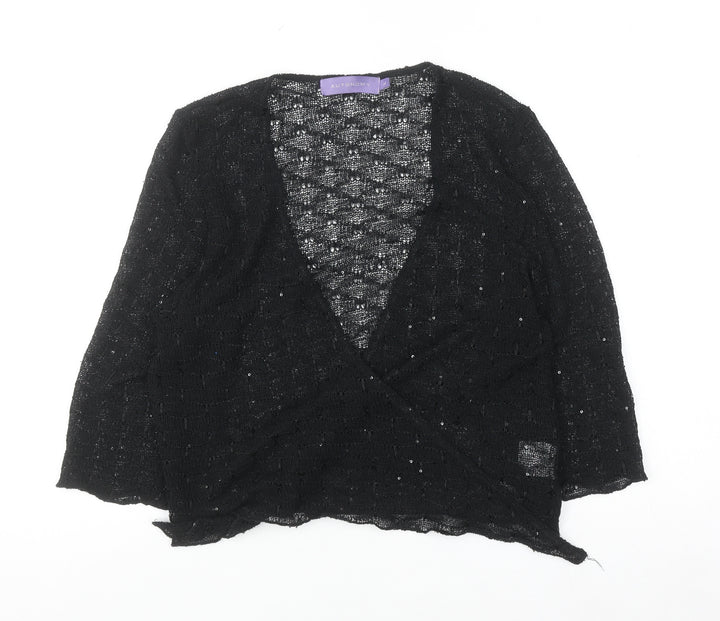 Autonomy Women's Black Sequin Wrap Cardigan L