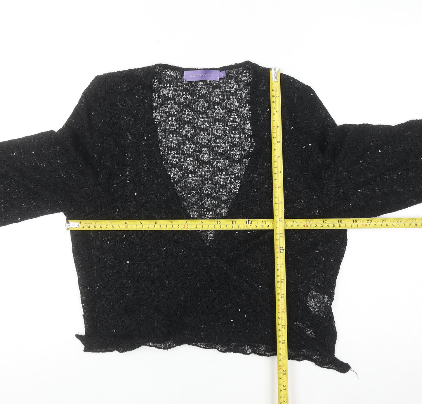 Autonomy Women's Black Sequin Wrap Cardigan L