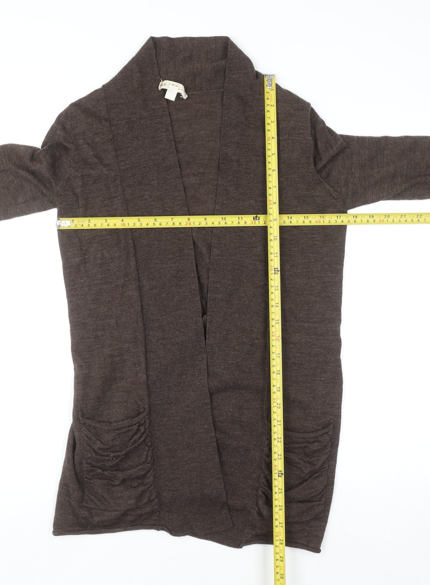 KENAR Women's Brown Merino Wool Open Cardigan Size S