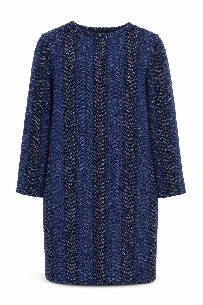 Front view of Marks & Spencer Women’s Blue Chevron Shift Dress, size UK 10