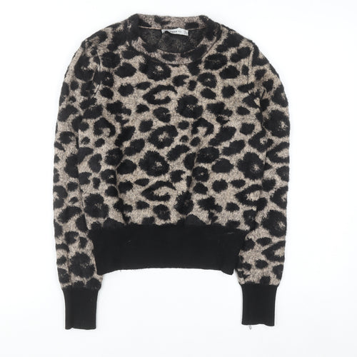 ZARA Women Beige Leopard Print Knit Jumper Size S