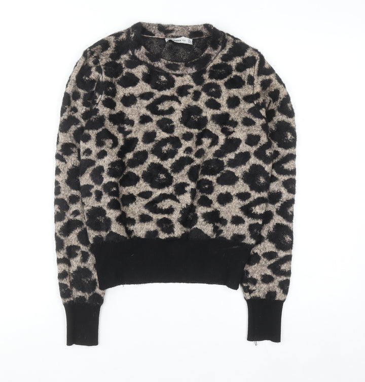 ZARA Women Beige Leopard Print Knit Jumper Size S