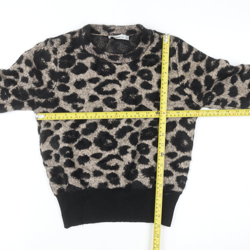 ZARA Women Beige Leopard Print Knit Jumper Size S