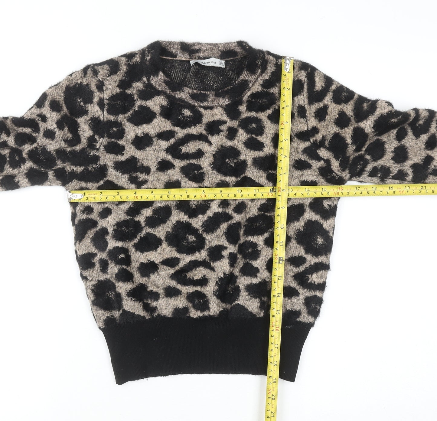 ZARA Women Beige Leopard Print Knit Jumper Size S