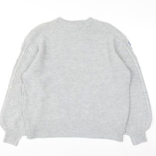 Dorothy Perkins Women's Grey Cable-Knit Jumper UK 18 Floral Embroidery