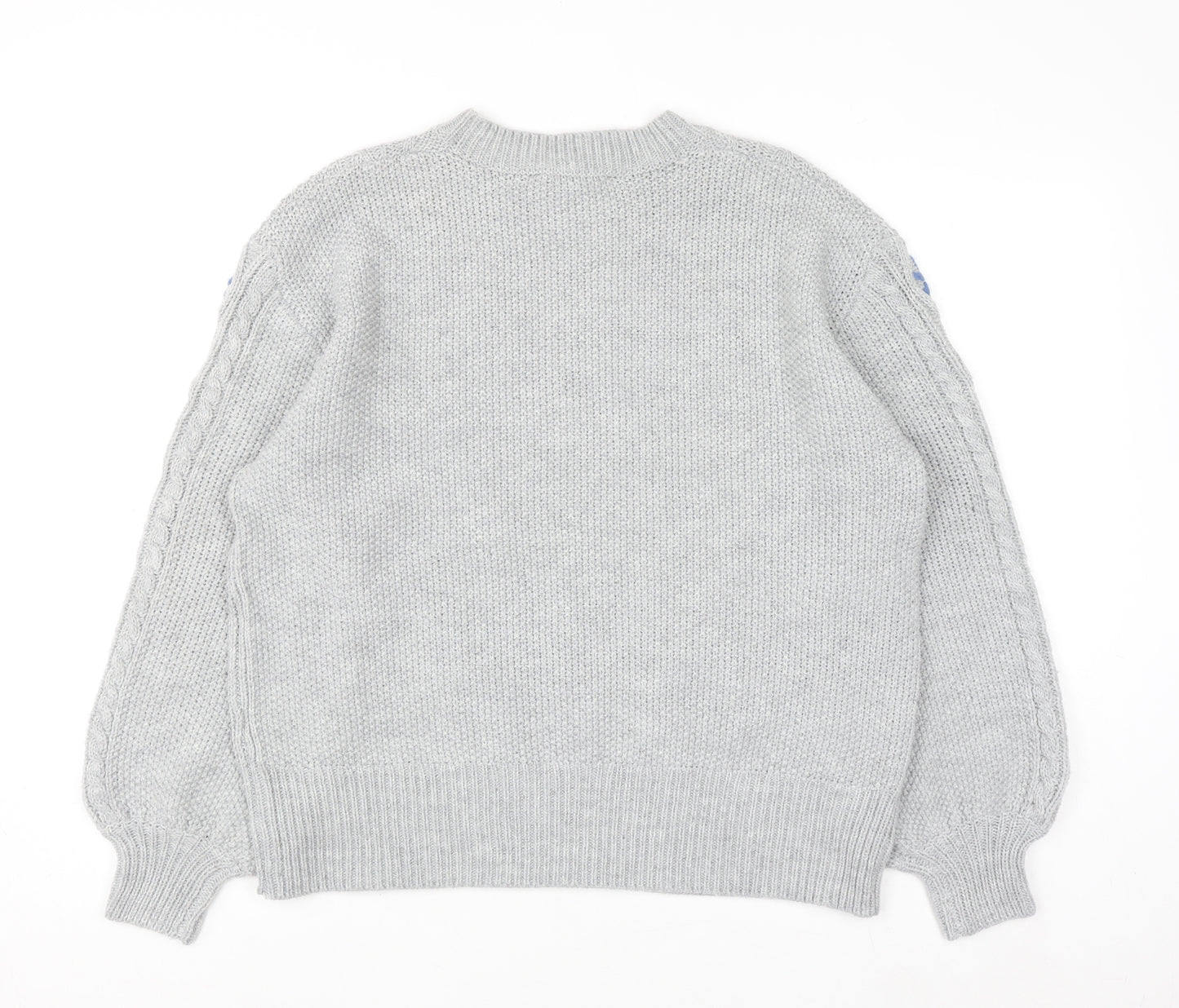 Dorothy Perkins Women's Grey Cable-Knit Jumper UK 18 Floral Embroidery