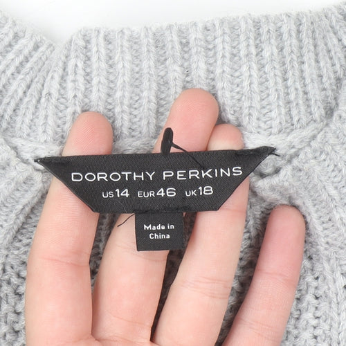 Dorothy Perkins Women's Grey Cable-Knit Jumper UK 18 Floral Embroidery